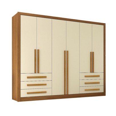 Guarda-Roupa Casal Monaco Plus 6 Portas 6 Gavetas Cinamomo/Off White - Maxel
