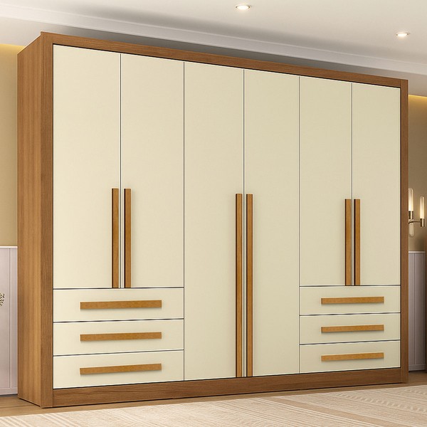 Guarda-Roupa Casal Monaco Plus 6 Portas 6 Gavetas Cinamomo/Off White - Maxel