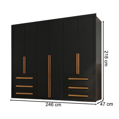 Guarda-Roupa Casal Monaco Plus 6 Portas 6 Gavetas Preto - Maxel