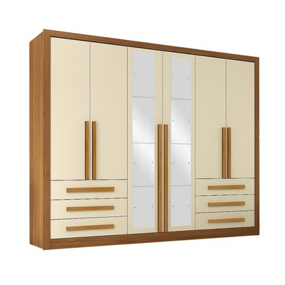 Guarda-Roupa Casal Monaco Plus 6 Portas 6 Gavetas com Espelho Cinamomo/Off White - Maxel