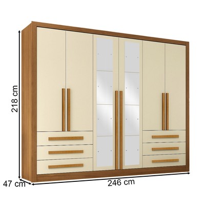 Guarda-Roupa Casal Monaco Plus 6 Portas 6 Gavetas com Espelho Cinamomo/Off White - Maxel