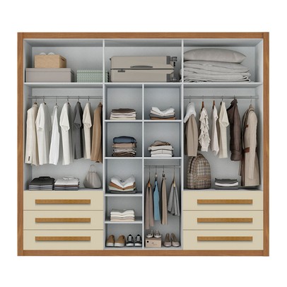 Guarda-Roupa Casal Monaco Plus 6 Portas 6 Gavetas com Espelho Cinamomo/Off White - Maxel