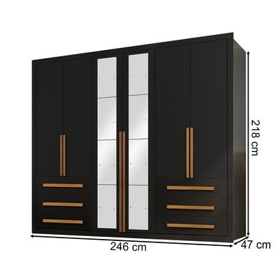 Guarda-Roupa Casal Monaco Plus 6 Portas 6 Gavetas com Espelho Preto - Maxel