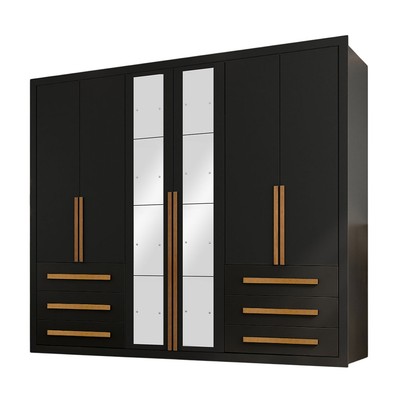 Guarda-Roupa Casal Monaco Plus 6 Portas 6 Gavetas com Espelho Preto - Maxel