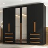 Guarda-Roupa Casal Monaco Plus 6 Portas 6 Gavetas com Espelho Preto - Maxel