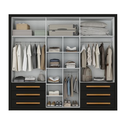 Guarda-Roupa Casal Monaco Plus 6 Portas 6 Gavetas com Espelho Preto - Maxel