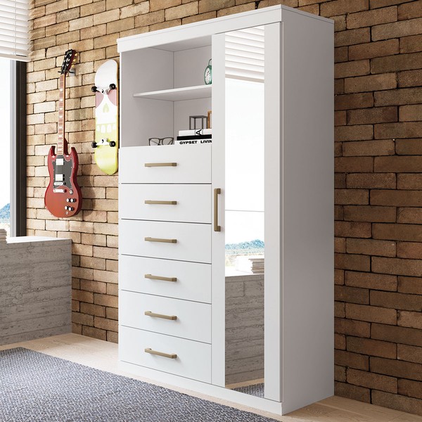 Cômoda Califórnia 1 Porta 6 Gavetas Branco - Pnr Móveis