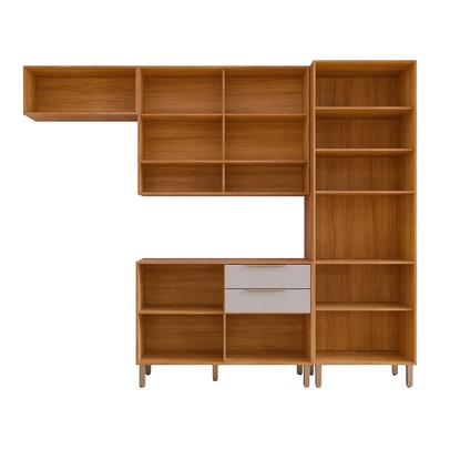 Cozinha Completa Helena 9 Portas 2 Gavetas Ripado Cinamomo/Off White - Pnr Móveis