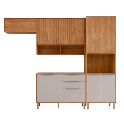 Cozinha Completa Helena 9 Portas 2 Gavetas Ripado Cinamomo/Off White - Pnr Móveis