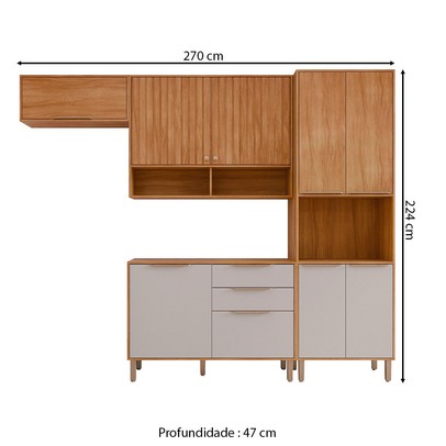 Cozinha Completa Helena 9 Portas 2 Gavetas Ripado Cinamomo/Off White - Pnr Móveis
