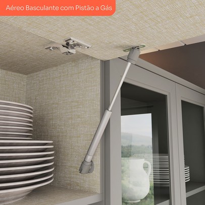 Cozinha Completa Americana 12 Portas 7 Gavetas com Vidro 100% Mdf Cinza/Nature - Henn