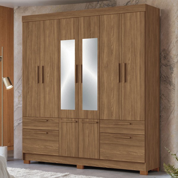 Guarda-Roupa Casal Marilena 6 Portas 9 Gavetas Jatoba com Espelho - Pnr Móveis