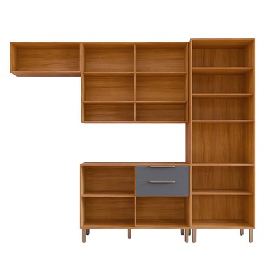 Cozinha Completa Helena 9 Portas 2 Gavetas Ripado Cinamomo/Titanium - Pnr Móveis