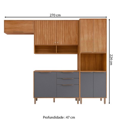Cozinha Completa Helena 9 Portas 2 Gavetas Ripado Cinamomo/Titanium - Pnr Móveis