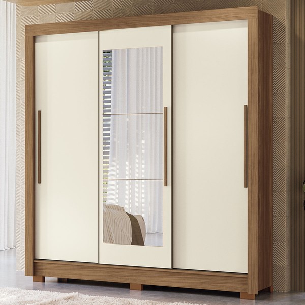 Guarda-Roupa Casal Palotina 3 Portas 2 Gavetas Jatoba/Areia com Espelho - Pnr Móveis