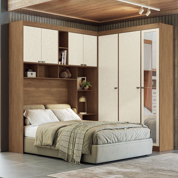 Guarda-Roupa Casal Modulado Toledo 7 Portas 4 Gavetas Jatoba/Areia com Espelho - Pnr Móveis