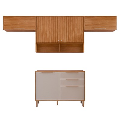 Cozinha Completa Helena 6 Portas 2 Gavetas Ripado Cinamomo/Off White - Pnr Móveis