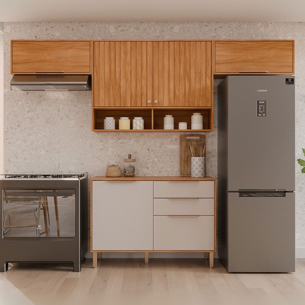 Cozinha Completa Helena 6 Portas 2 Gavetas Ripado Cinamomo/Off White - Pnr Móveis