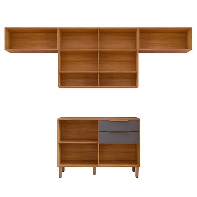 Cozinha Completa Helena 6 Portas 2 Gavetas Ripado Cinamomo/Titanium - Pnr Móveis