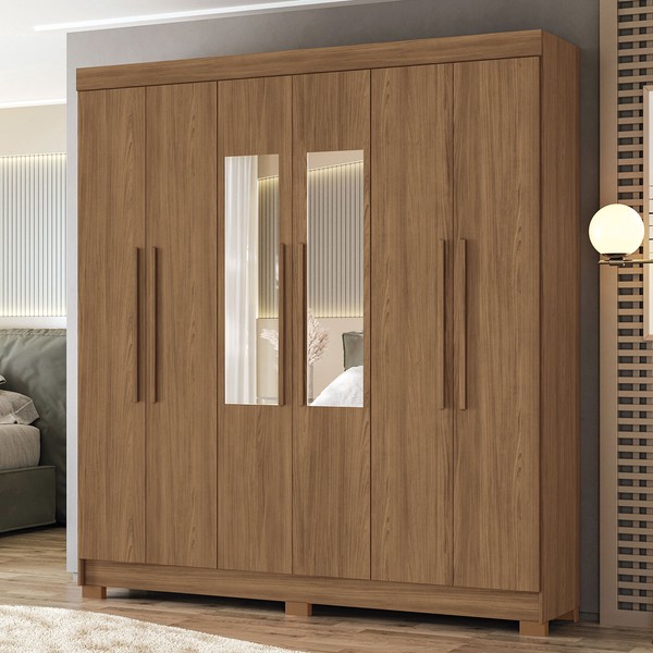 Guarda-Roupa Casal Ampére 6 Portas 2 Gavetas Jatoba com Espelho - Pnr Móveis