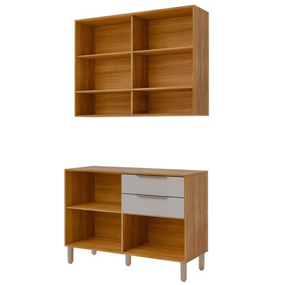 Cozinha Compacta Helena 4 Portas 2 Gavetas Ripado Cinamomo/Off White - Pnr Móveis