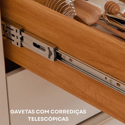 Cozinha Compacta Helena 4 Portas 2 Gavetas Ripado Cinamomo/Off White - Pnr Móveis