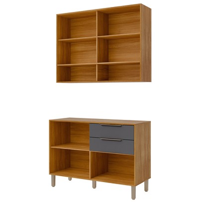 Cozinha Compacta Helena 4 Portas 2 Gavetas Ripado Cinamomo/Titanium - Pnr Móveis