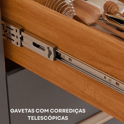 Cozinha Compacta Helena 4 Portas 2 Gavetas Ripado Cinamomo/Titanium - Pnr Móveis