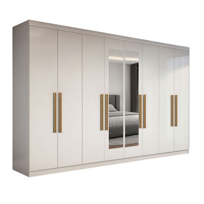 Guarda-Roupa Casal German 8 Portas 4 Gavetas com Espelho Branco - Maxel