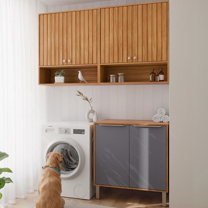 Lavanderia Completa Helena 6 Portas Ripado Cinamomo/Titanium - Pnr Móveis