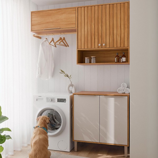 Lavanderia Completa Helena 5 Portas Ripado Cinamomo/Off White - Pnr Moveis