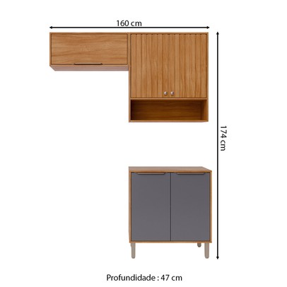 Lavanderia Completa Helena 5 Portas Ripado Cinamomo/Titanium - Pnr Moveis