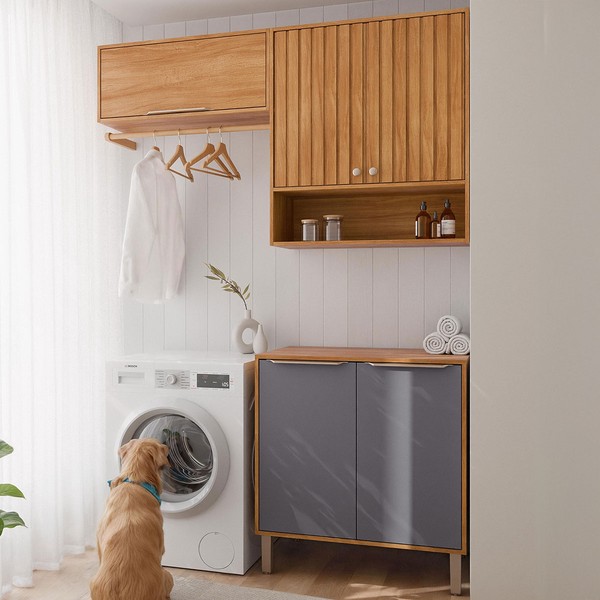 Lavanderia Completa Helena 5 Portas Ripado Cinamomo/Titanium - Pnr Moveis