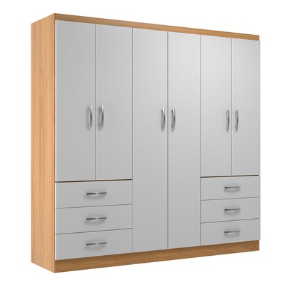 Guarda-Roupa Casal New Encante 6 Portas 6 Gavetas Cinamomo/Branco - Evidencia Móveis