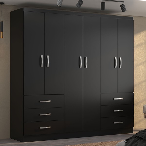 Guarda-Roupa Casal New Encante 6 Portas 6 Gavetas Black - Evidencia Móveis