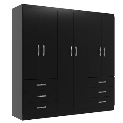Guarda-Roupa Casal New Encante 6 Portas 6 Gavetas Black - Evidencia Móveis