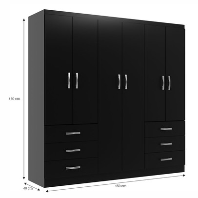 Guarda-Roupa Casal New Encante 6 Portas 6 Gavetas Black - Evidencia Móveis