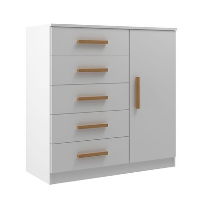 Cômoda New Monaco 1 Porta 5 Gavetas Branco - Evidencia Móveis