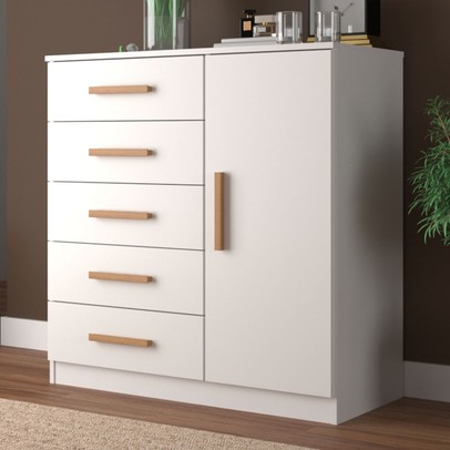 Cômoda New Monaco 1 Porta 5 Gavetas Branco - Evidencia Móveis