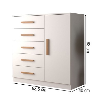 Cômoda New Monaco 1 Porta 5 Gavetas Branco - Evidencia Móveis