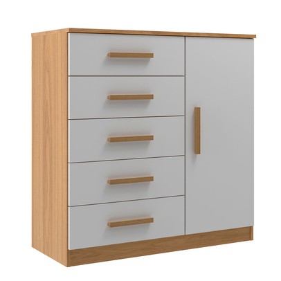 Cômoda New Monaco 1 Porta 5 Gavetas Cinamomo/Branco - Evidencia Móveis