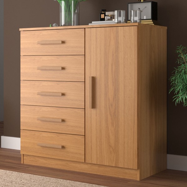 Cômoda New Monaco 1 Porta 5 Gavetas Cinamomo - Evidencia Móveis