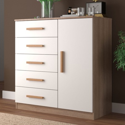 Cômoda New Monaco 1 Porta 5 Gavetas Demolição/Branco - Evidencia Móveis