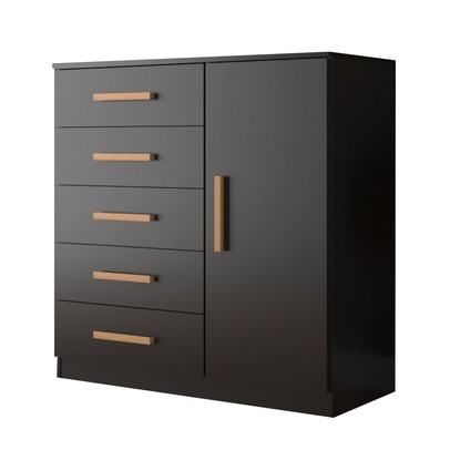 Cômoda New Monaco 1 Porta 5 Gavetas Black - Evidencia Móveis