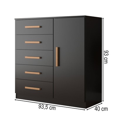 Cômoda New Monaco 1 Porta 5 Gavetas Black - Evidencia Móveis