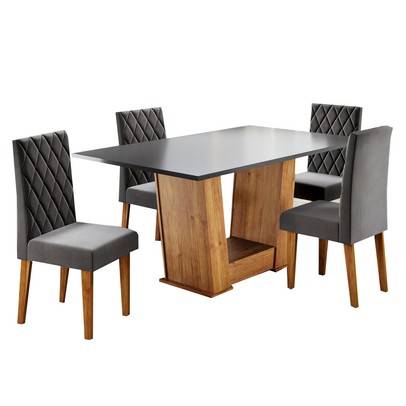 Mesa de Jantar 4 Lugares Floripa Mel/Cinza/Veludo Cinza - Viero Móveis