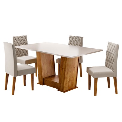 Mesa de Jantar 4 Lugares Floripa Mel/Blonde/Veludo Pastel - Viero Móveis