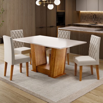 Mesa de Jantar 4 Lugares Floripa Mel/Blonde/Veludo Pastel - Viero Móveis