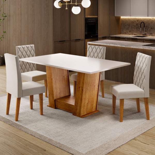 Mesa de Jantar 4 Lugares Floripa Mel/Blonde/Veludo Pastel - Viero Móveis