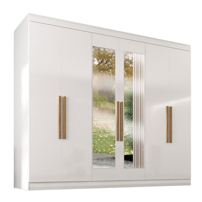 Guarda-Roupa Casal German 6 Portas 2 Gavetas com Espelho Branco - Maxel